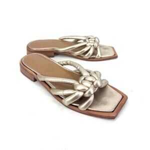 Wal & Pai Gold Metallic Braided Knot Square Toe Leather Slide Sandals Size 38‎